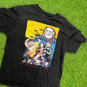 Demon Slayer Kimetsu no Yaiba Anime T Shirt Graphic Print Black‎ Size Large